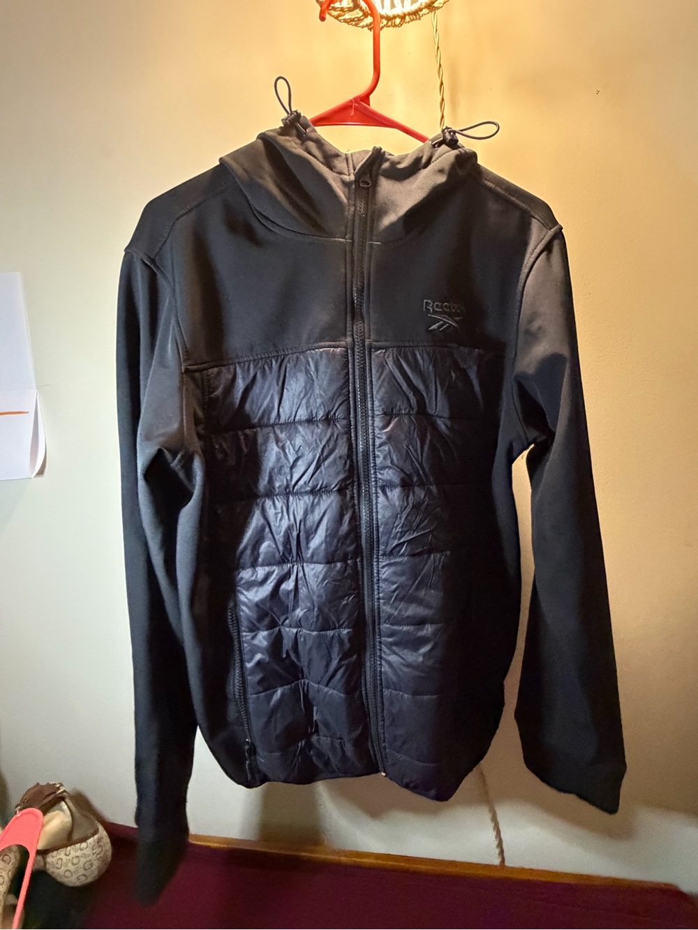 Reebok Black Quilted Front Hooded Performance Jacket